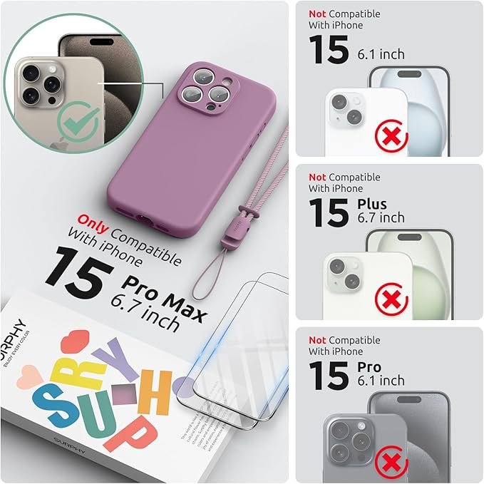 SURPHY Silicone for iPhone 15 Pro Max Case with Screen Protector - Image 3
