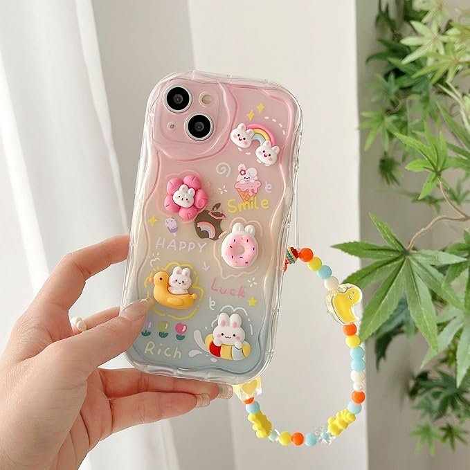 Tazweeq Cute iphone case for iPhone 14, Cute Cartoon 3D Rabbit